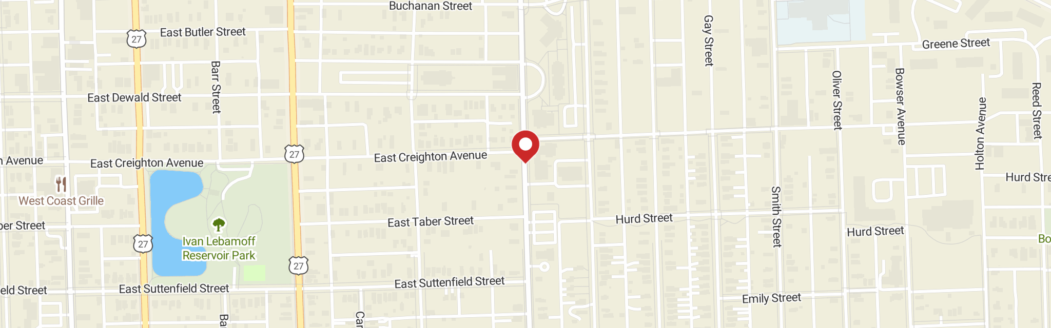 Map of Zion Lutheran Church at 2313 Hanna St, Fort Wayne, IN 46803