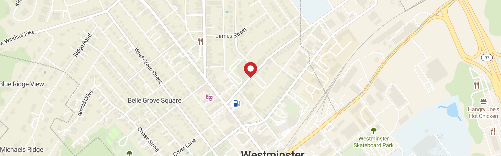 Map of Grace Lutheran Church at 21 Carroll St, Westminster, MD 21157