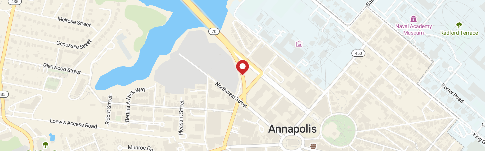 Map of St Paul Lutheran Church at 31 Rowe Blvd, Annapolis, MD 21401