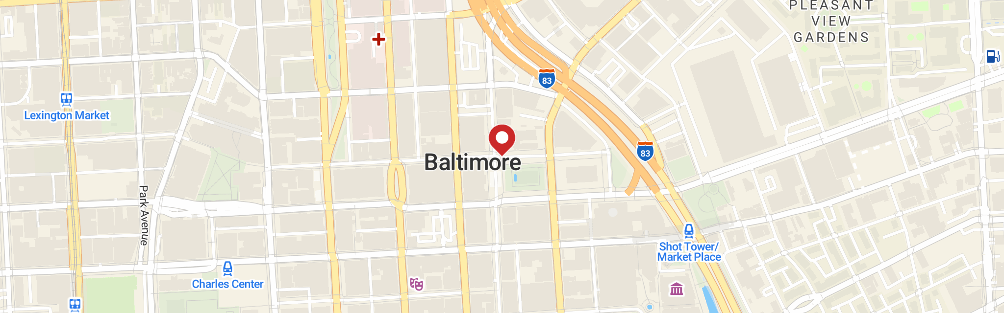 Map of Zion Lutheran Church at 400 E Lexington St, Baltimore, MD 21202