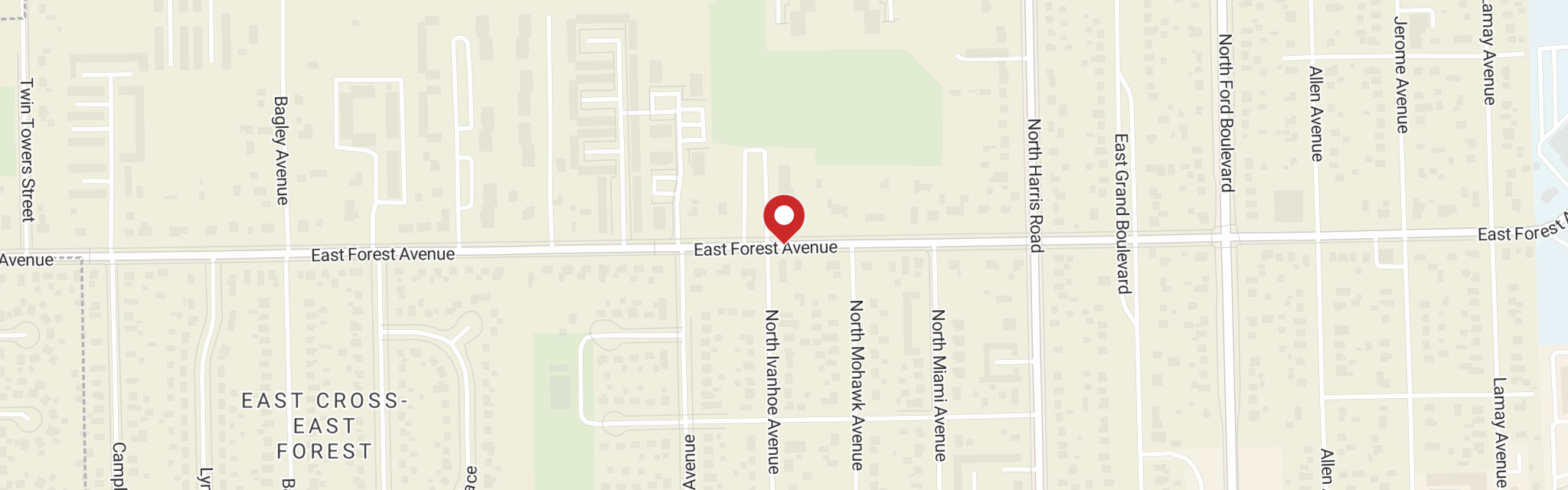Map of Faith Lutheran Church at 1255 E Forest Ave, Ypsilanti, MI 48198