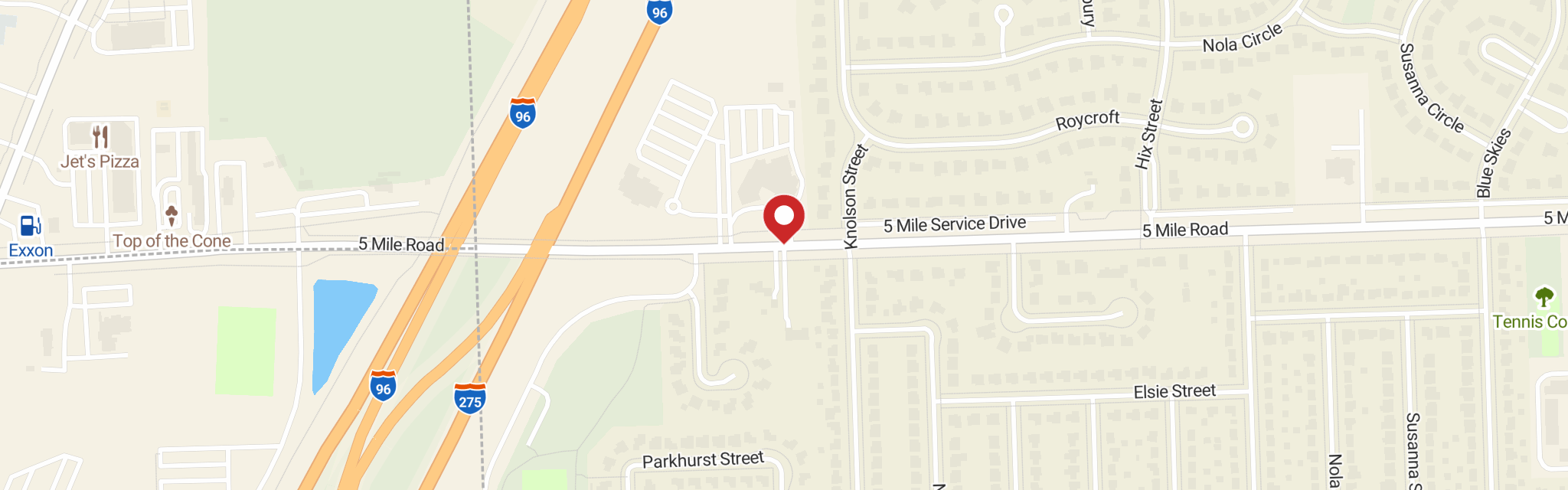 Map of Holy Trinity Lutheran Church at 39020 5 Mile Rd, Livonia, MI 48154