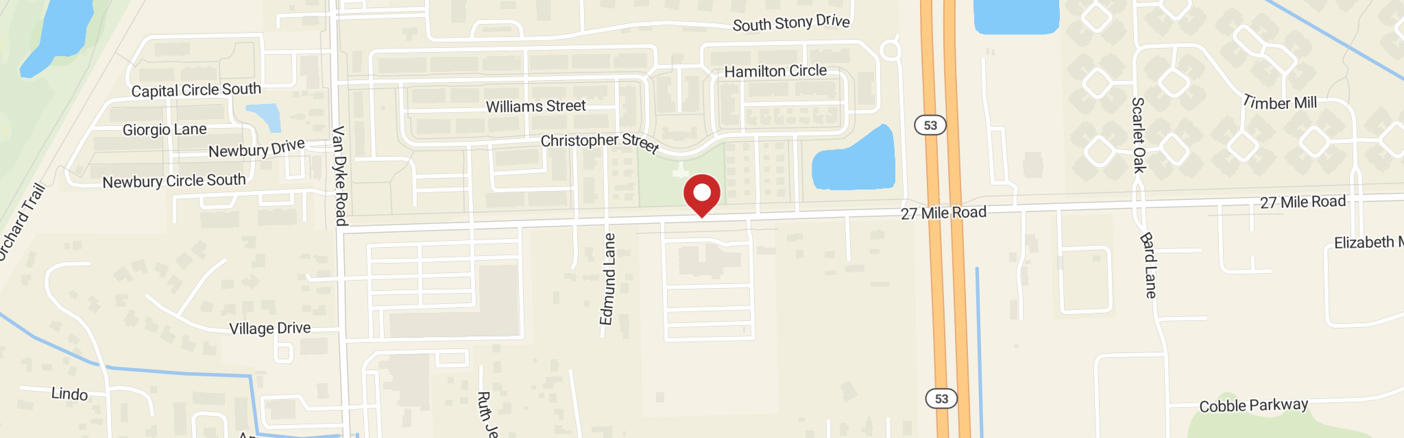 Map of Our Redeemer Lutheran Church at 8600 27 Mile Rd, Washington, MI 48094
