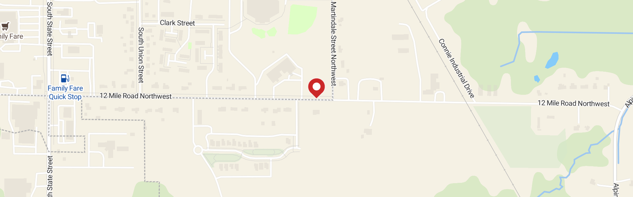 Map of Peace Lutheran Church at 1225 12 Mile Rd NW, Sparta, MI 49345