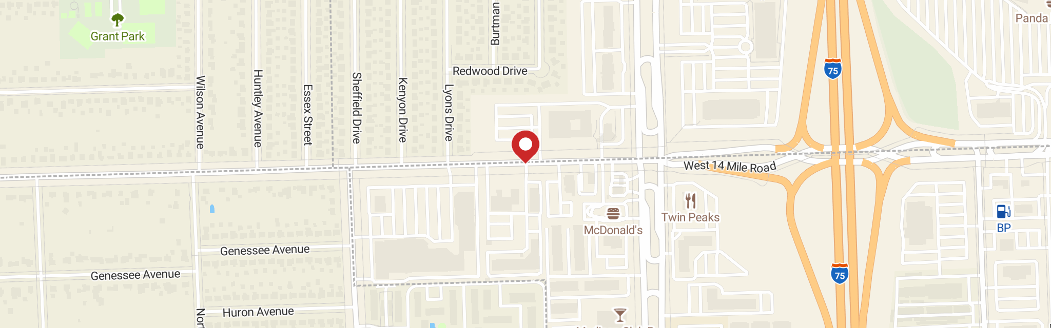 Map of Prince of Glory Church at 1357 W 14 Mile Rd, Madison Heights, MI 48071
