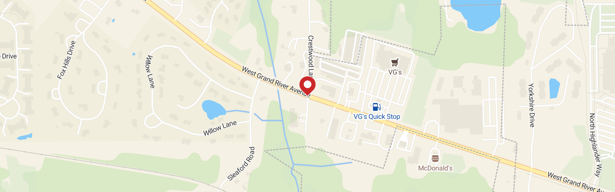 Map of Prince of Peace Lutheran Church at 2515 W Grand River Ave, Howell, MI 48843