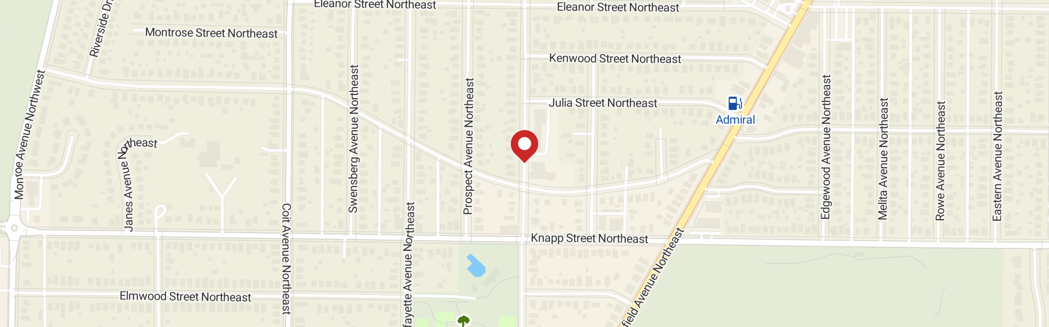 Map of St James Lutheran Church at 2040 Oakwood Ave NE, Grand Rapids, MI 49505