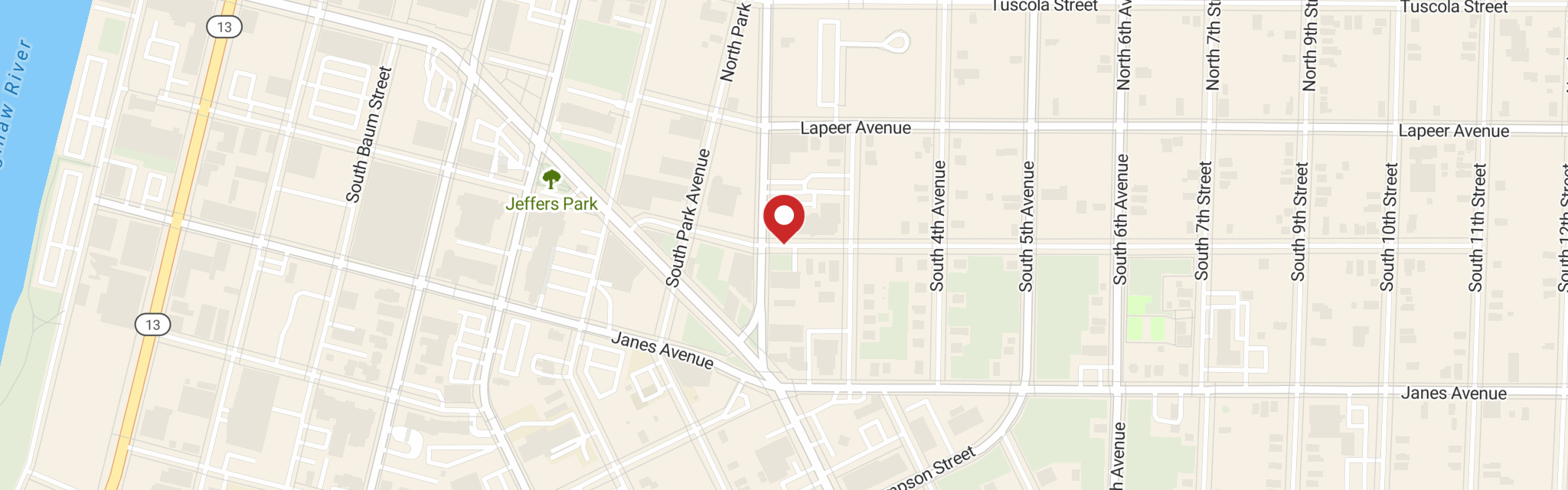 Map of St John Lutheran Church at 915 Federal Ave, Saginaw, MI 48607