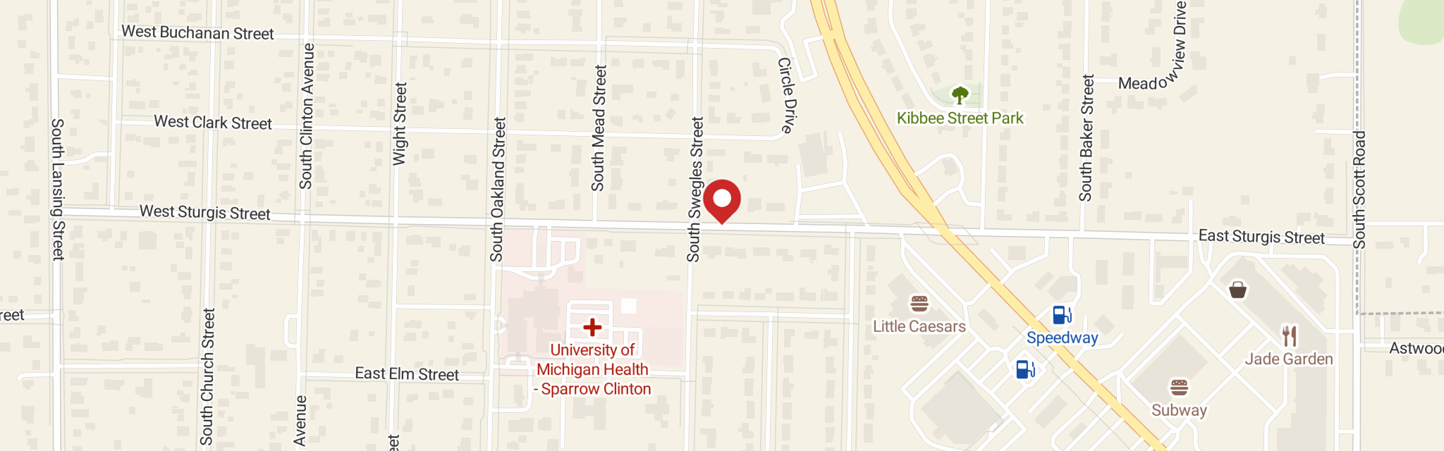 Map of St Johns Lutheran Church at 511 E Sturgis St, St Johns, MI 48879