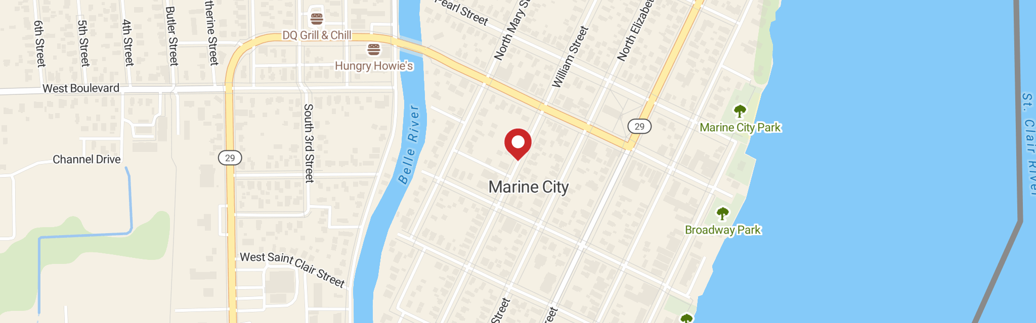 Map of St Martin's Lutheran Church at 156 S William St, Marine City, MI 48039