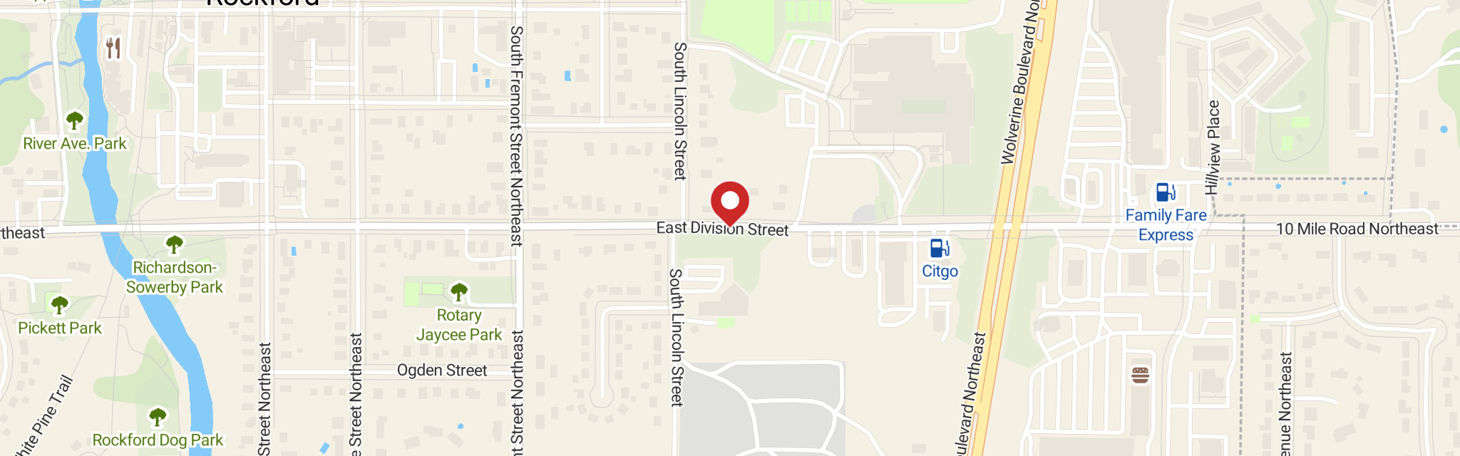 Map of St Peter's Lutheran Church at 310 E Division St, Rockford, MI 49341