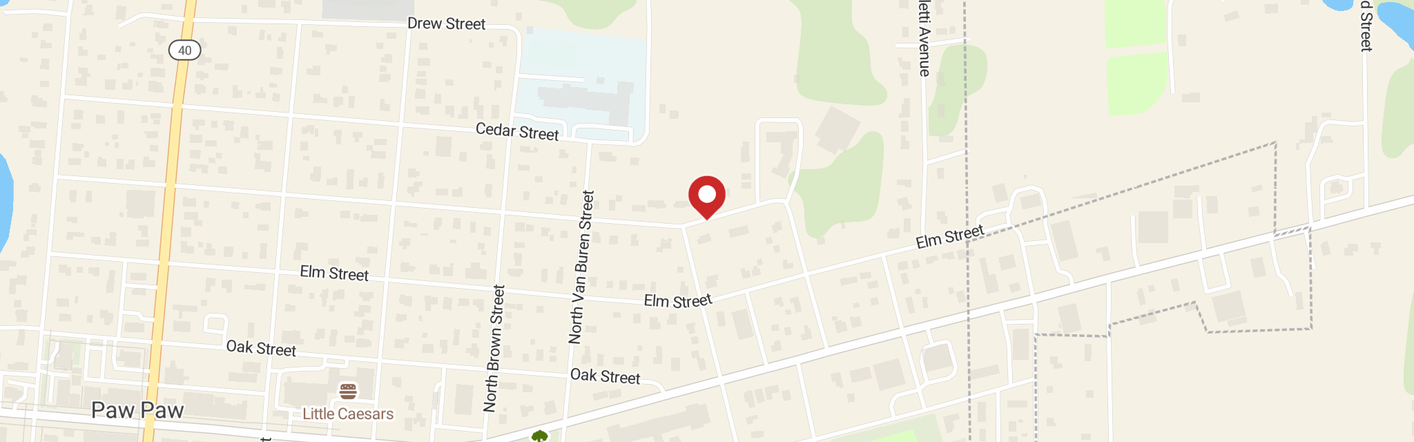 Map of Trinity Lutheran Church at 721 Pine St, Paw Paw, MI 49079