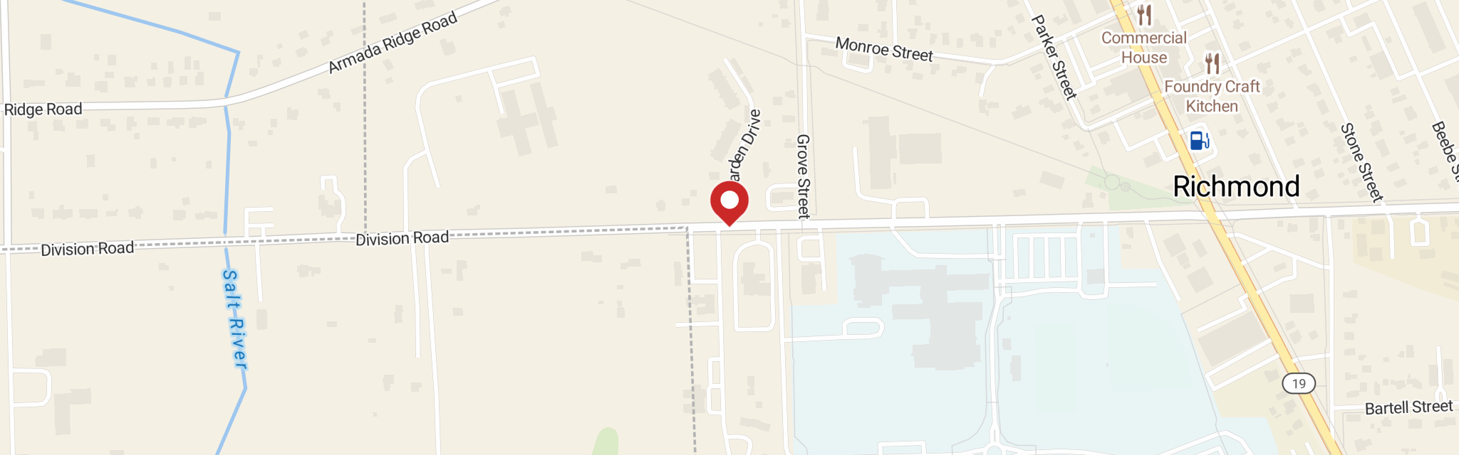 Map of Trinity Lutheran Church at 35110 Division Rd, Richmond, MI 48062