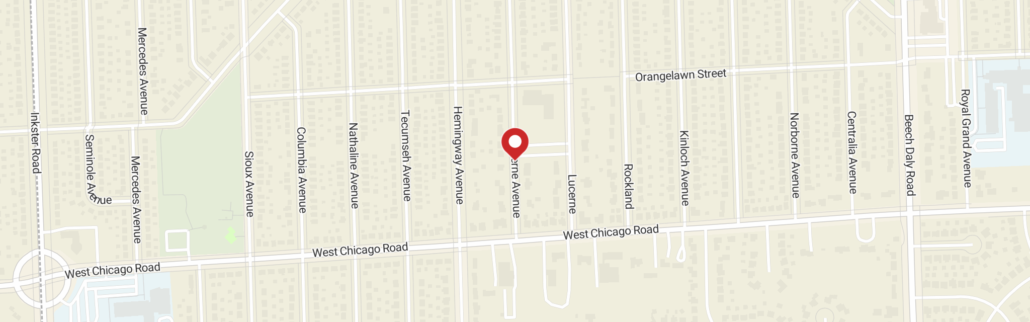 Map of Hosanna-Tabor Lutheran Church at 9600 Leverne, Redford, MI 48239