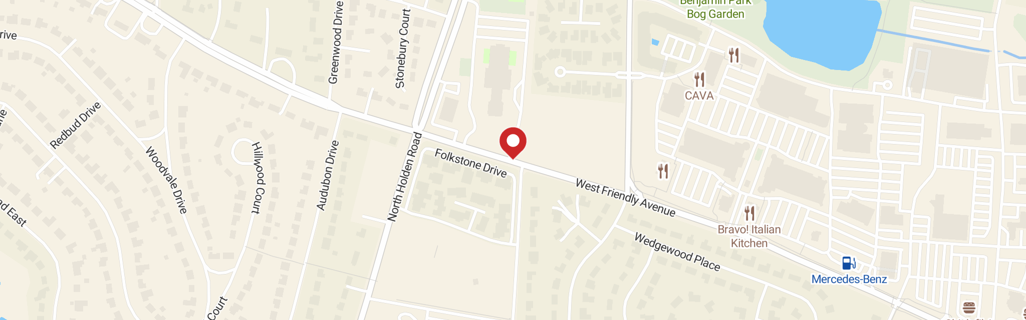 Map of First Lutheran Church at 3600 W Friendly Ave, Greensboro, NC 27410