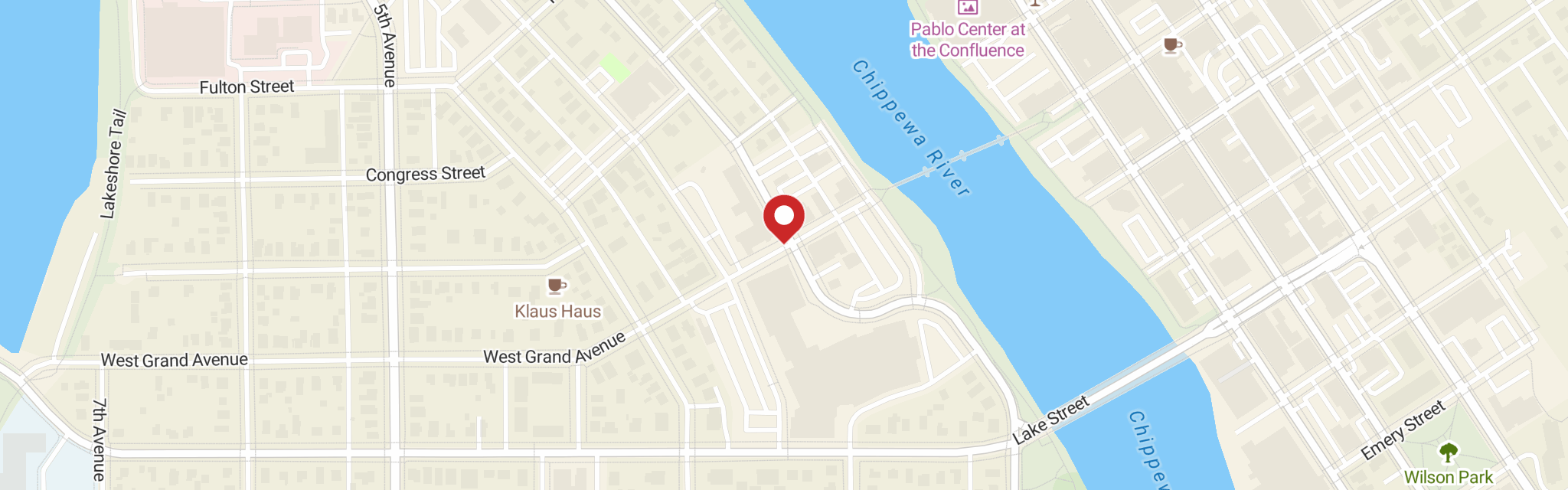Map of Grace Lutheran Church at 202 W Grand Ave, Eau Claire, WI 54703