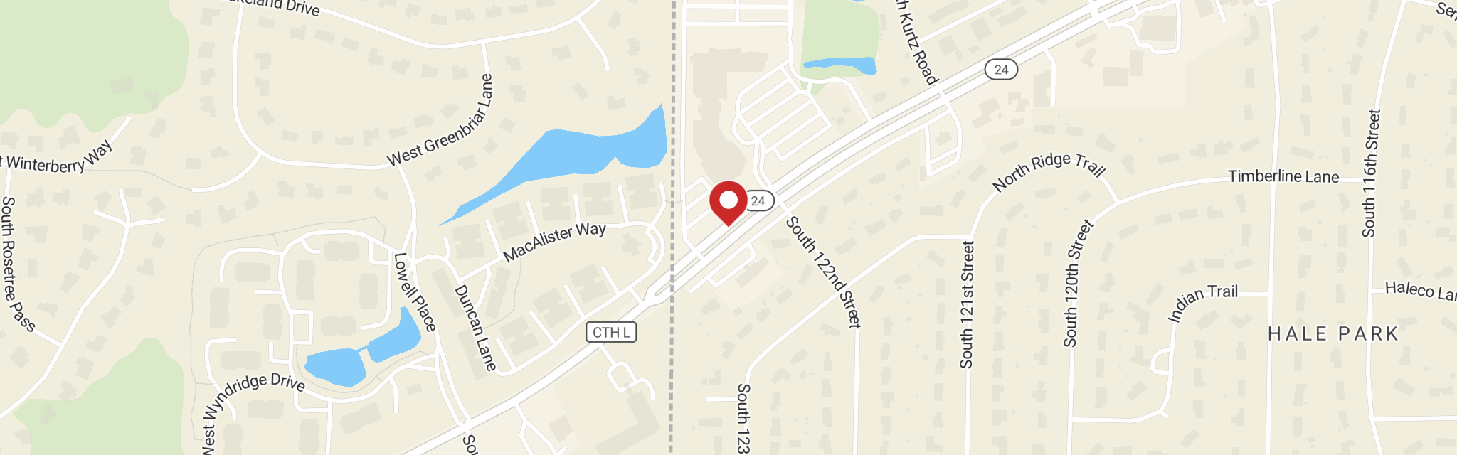 Map of Hales Corners Lutheran Church at 12300 W Janesville Rd, Hales Corners, WI 53130