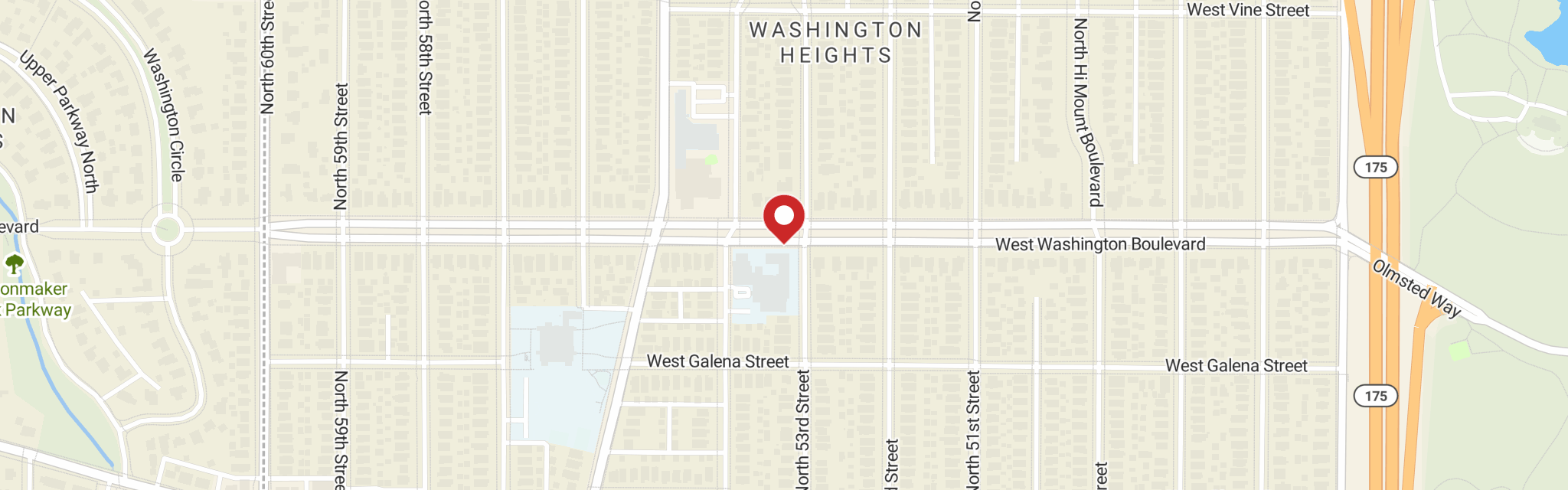 Map of Mt Olive Lutheran Church at 5327 W Washington Blvd, Milwaukee, WI 53208