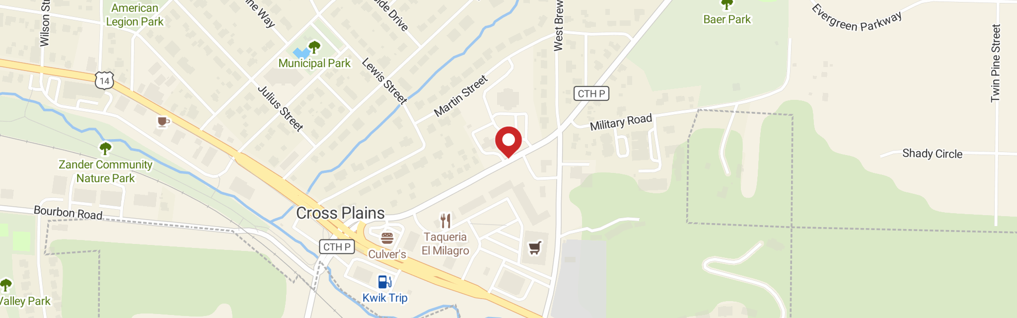 Map of Saint Martin's Lutheran Church at 2427 Church St, Cross Plains, WI 53528