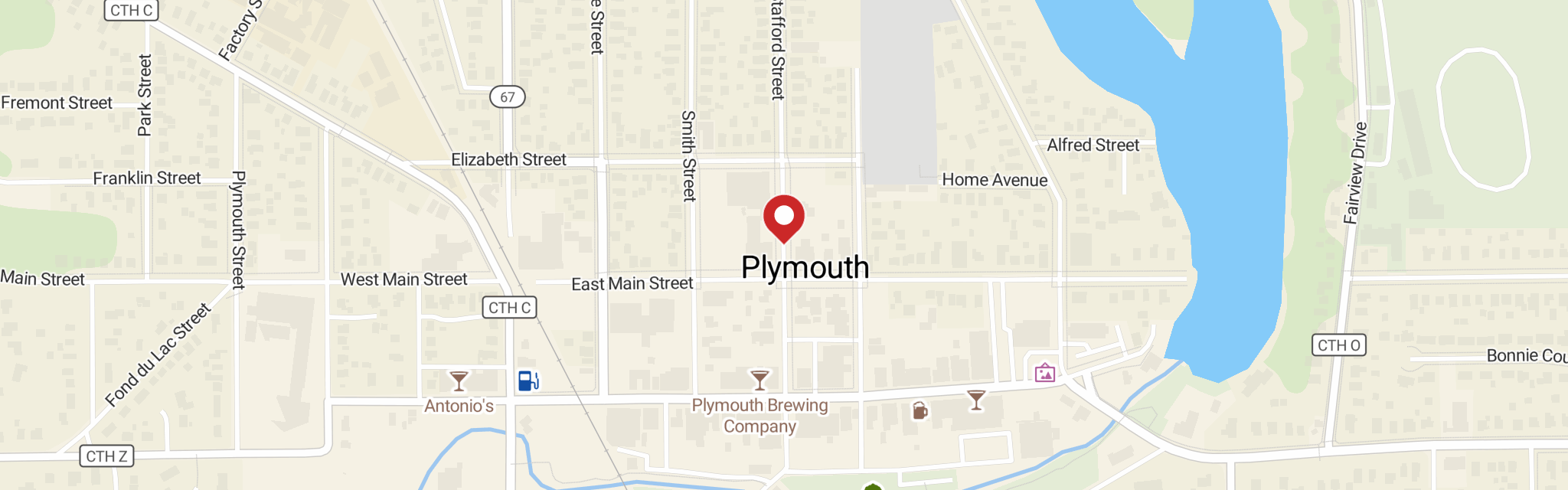 Map of St John Lutheran Church at 222 N Stafford St, Plymouth, WI 53073