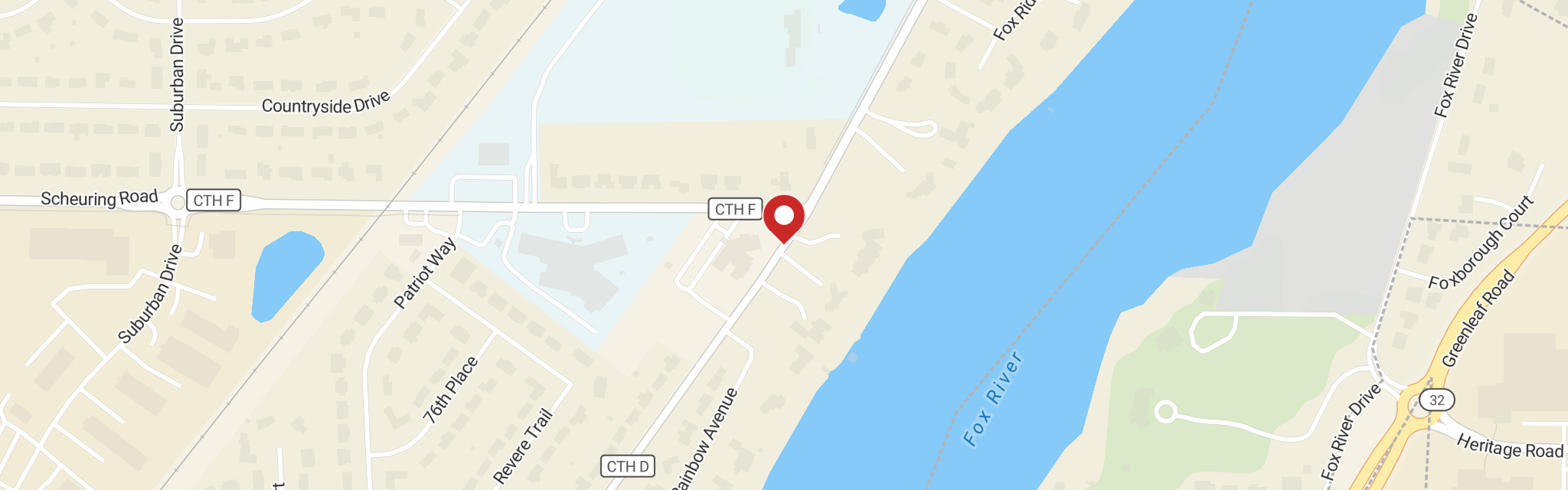 Map of St John Lutheran Church at 1700 Lost Dauphin Rd, De Pere, WI 54115