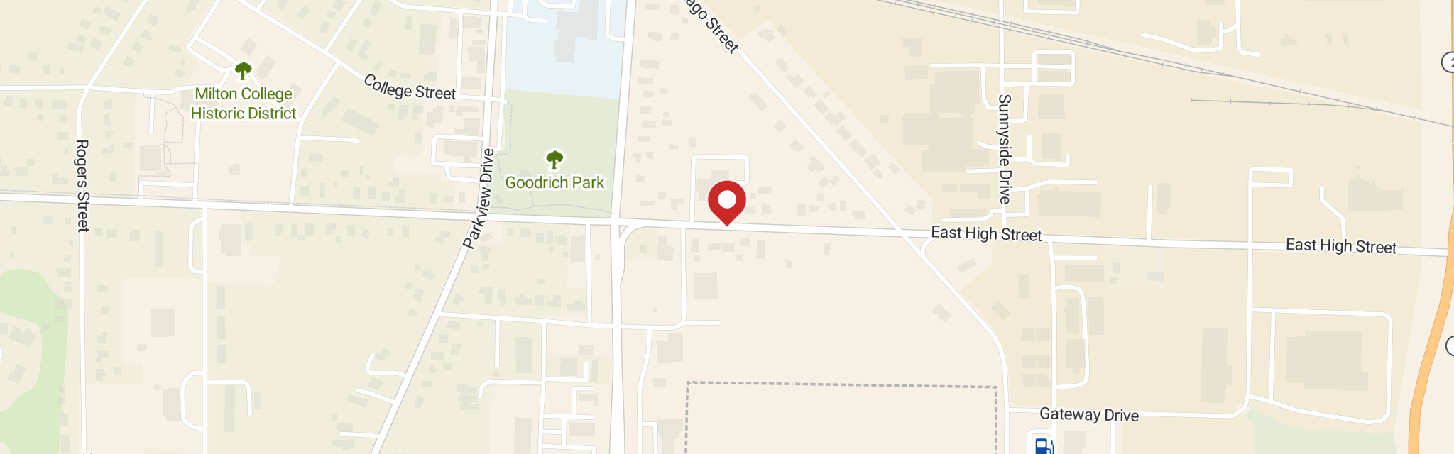 Map of St Johns Lutheran Church at 910 E High St, Milton, WI 53563