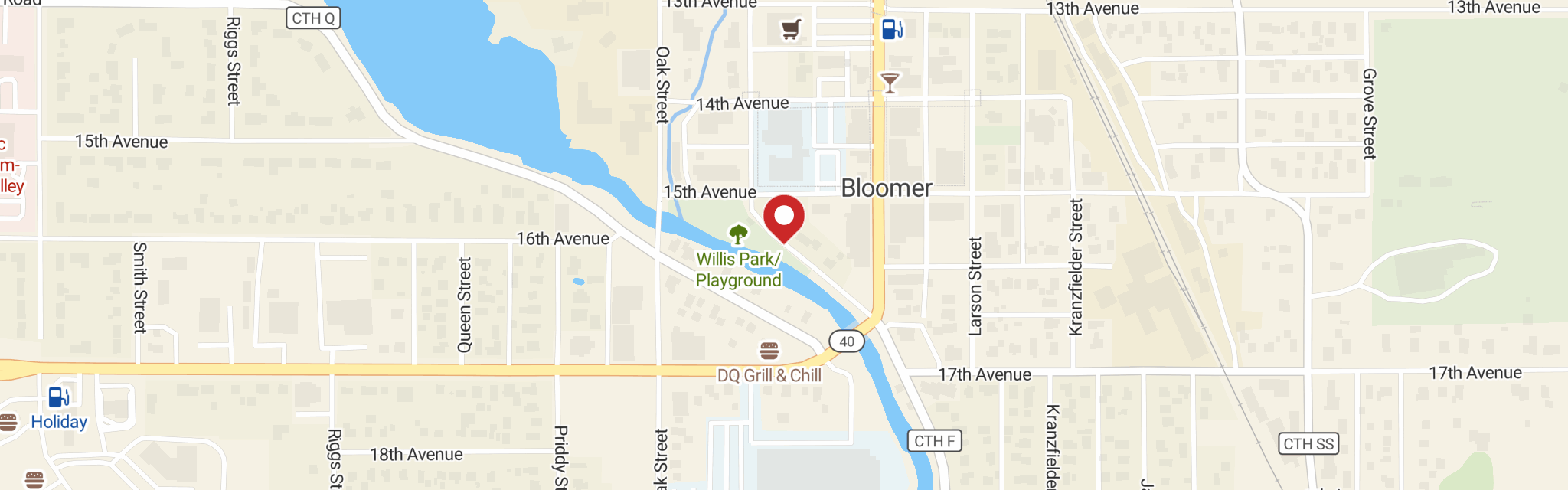 Map of St John's Lutheran Church at 1403 Newman St, Bloomer, WI 54724