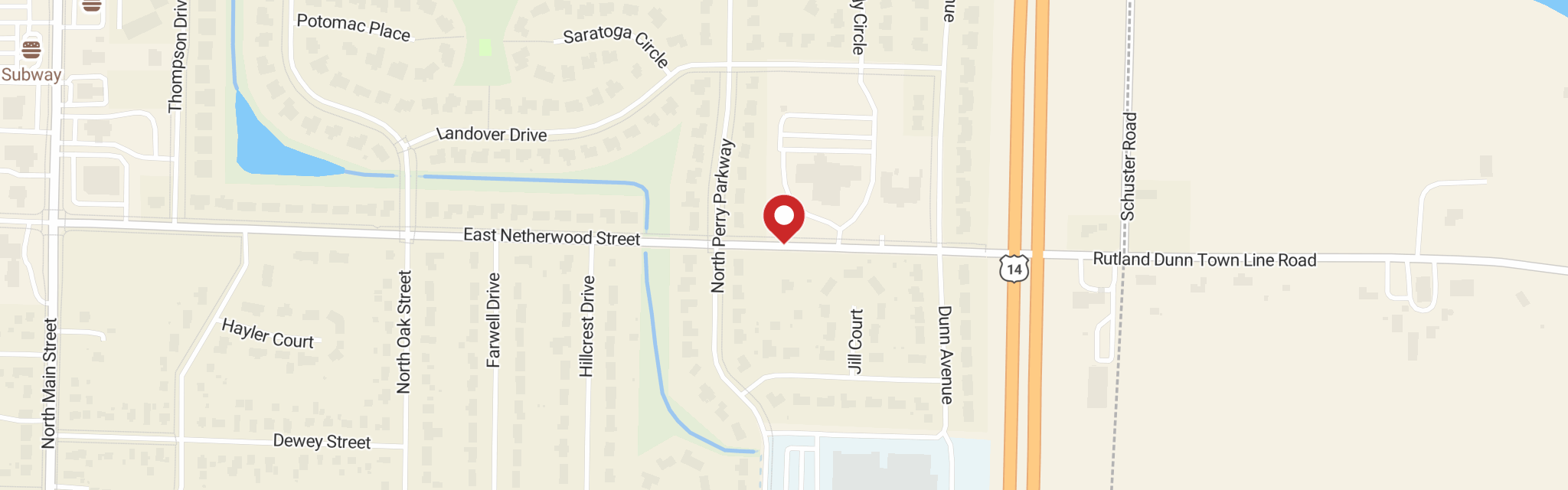 Map of St John's Lutheran Church at 625 E Netherwood Rd, Oregon, WI 53575