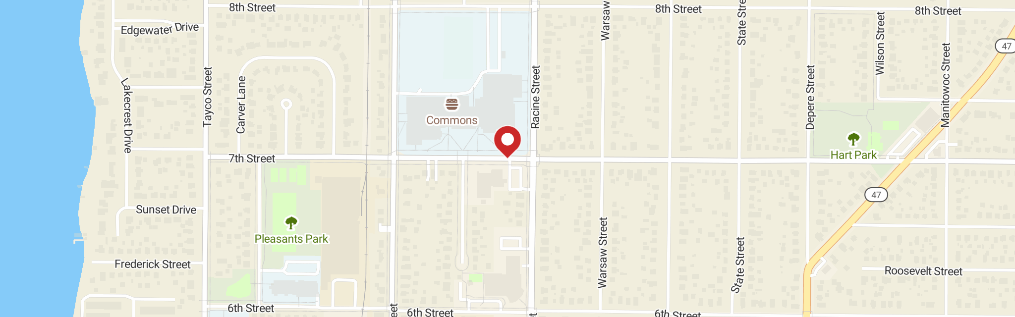 Map of St Timothy Lutheran Church at 473 7th St, Menasha, WI 54952