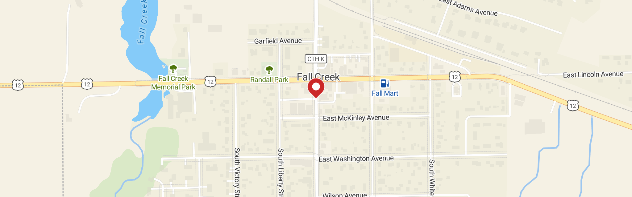 Map of Zion Lutheran Church at E19675 State Road 27, Fall Creek, WI 54742