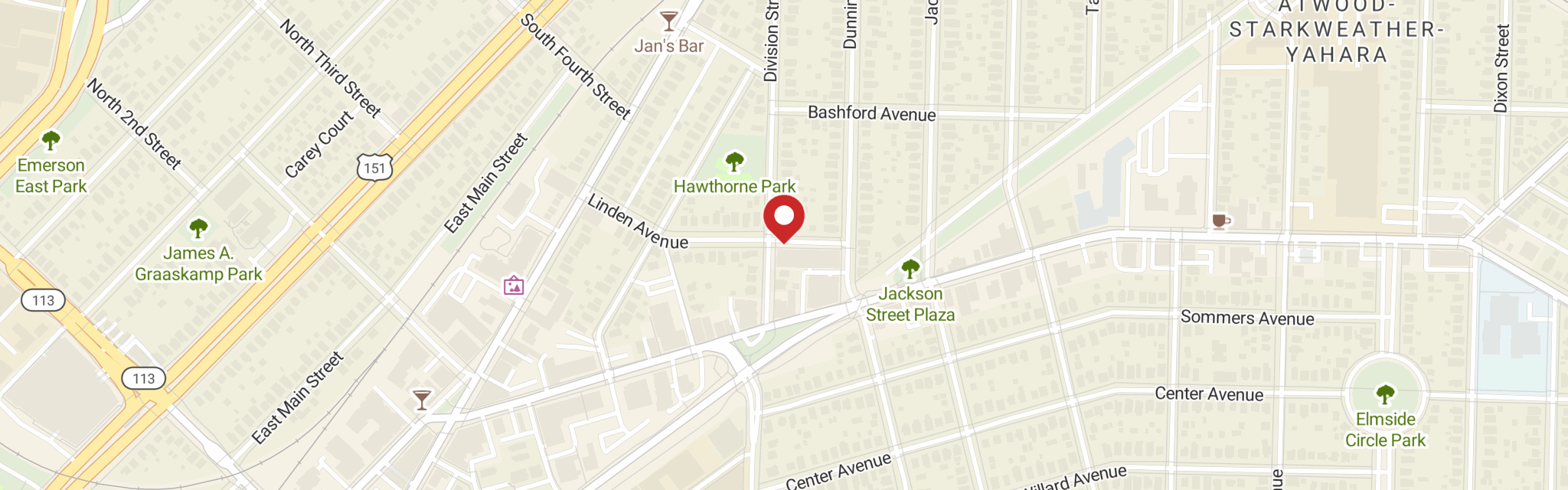 Map of Zion Lutheran Church at 2165 Linden Ave, Madison, WI 53704