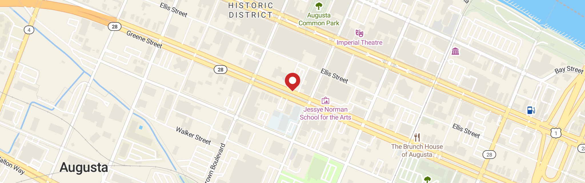 Map of Lutheran Church of Resurrection at 825 Greene St, Augusta, GA 30901