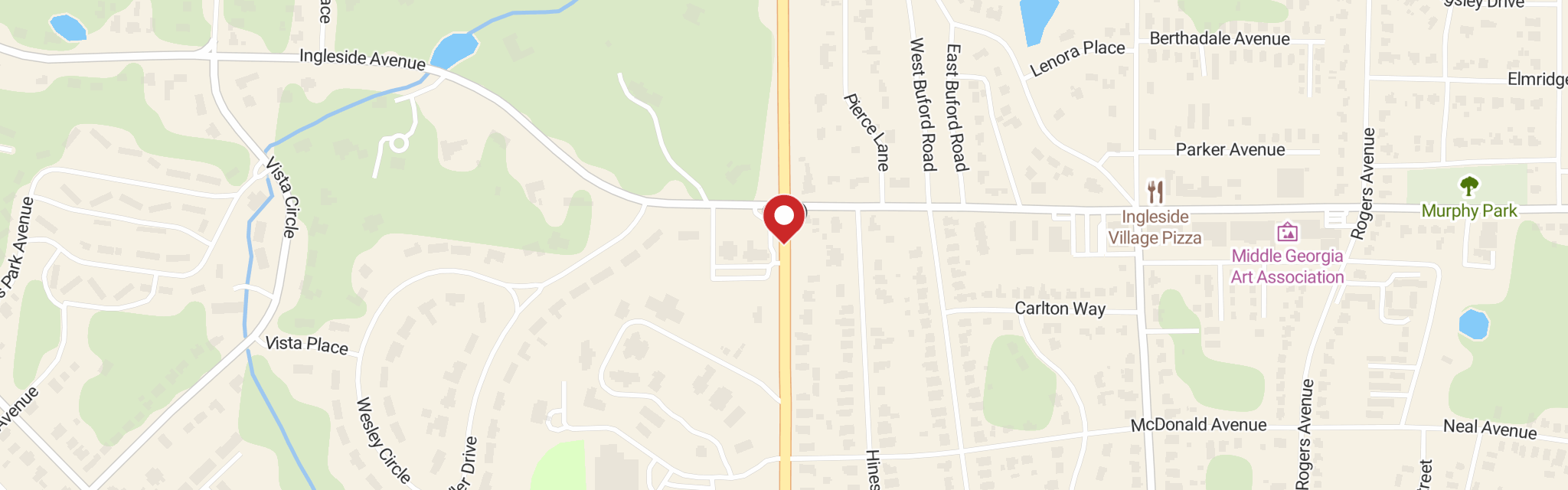 Map of Lutheran Church of the Redeemer at 390 Pierce Ave, Macon, GA 31204